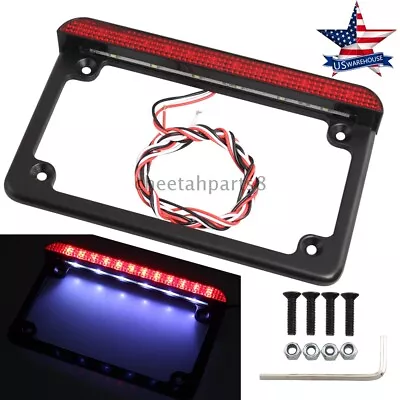 Universal Motorcycle Billet Aluminum LED License Plate Frame W/ Brake Tail Light • $20.45