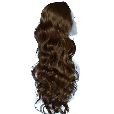 Ladies 3/4 WIG Half Fall Clip In Hair Piece WAVY Light Chocolate Brown #12/18 • £9.99