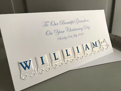 £4.50 • Buy Personalised Christening Card, DL, Grandson, Godson, Son, White Train/blue 
