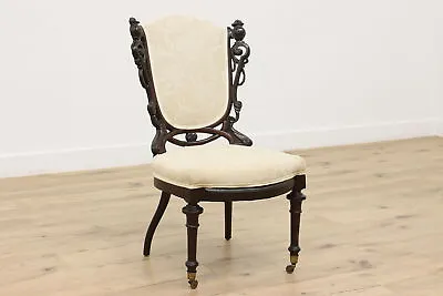 Victorian Antique Carved Rosewood Slipper Or Parlor Chair #47187 • $820