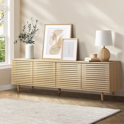 $209.90 • Buy Oikiture TV Cabinet Entertainment Unit Stand Storage Unique Door Furniture 160CM