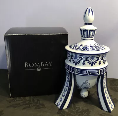 $99.99 • Buy New In Box BOMBAY Co. Porcelain Blue & White 3 Footed Temple Jar / Urn #3311453