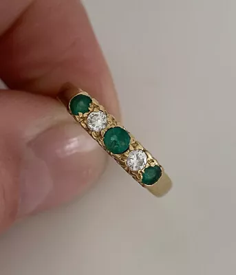 £110 • Buy 18ct Gold Emerald & Diamond Art Deco 5 Stone Ring, 18k 750