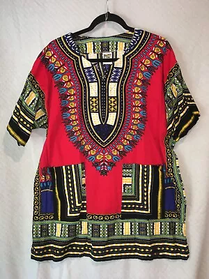 NF African Style Dashiki Unisex RED Short Sleeve 100% Cotton Top Free Size *M* • $13.79