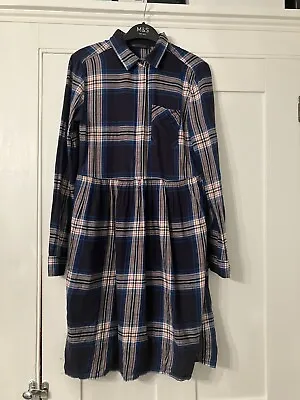 M&S Blue Checked Check Midi Tartan Dress Size 6-8 • £16
