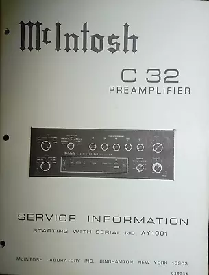 McIntosh C-8 C-8P Service Manual Audio Compensators Original • $29.99