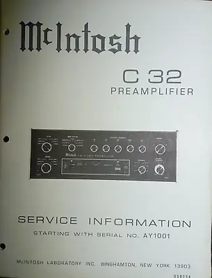 McIntosh MA-6100 AE1001 AE7149 Service Manual Preamp Amplifier Original • $29.99