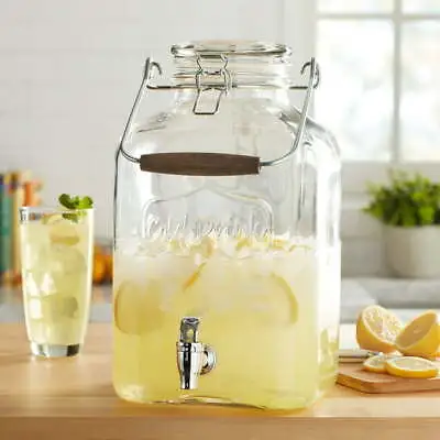 2 Gallon Glass Beverage Dispenser With Glass Clamp Lid For Parties Home Use • $19.24
