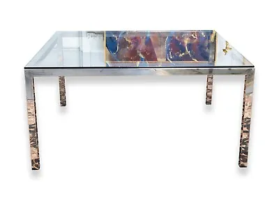 Contemporary Modern Milo Baughman Large Polished Chrome Square Dining Table • $1800