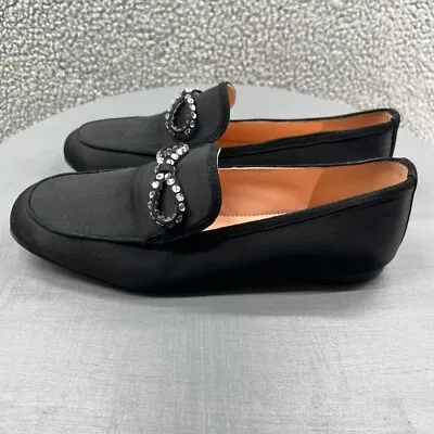 J Crew Womens 8.0 Marie Crystal Bow Satin Loafers Black NWOB • $54.95