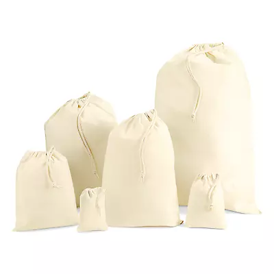 Natural / Cream REUSABLE 100% COTTON DRAWSTRING STORAGE BAG - 6 Sizes Drawstring • £1.25