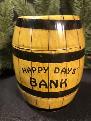 Vintage Coin Bank~ “Happy Days” Tin Rain Barrel~ Still Coin Bank J Chein & Co. • $11.99