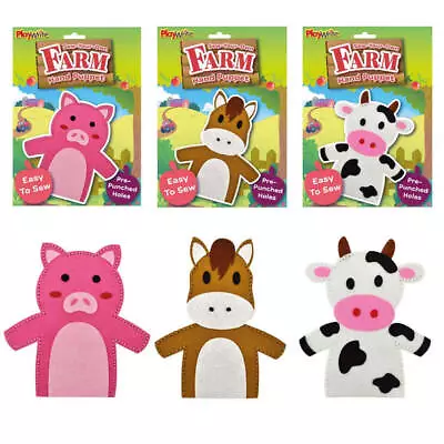 Childrens Make Your Own Farm Animal Felt Hand Puppet Sewing Kit Arts And Craft • £3.89