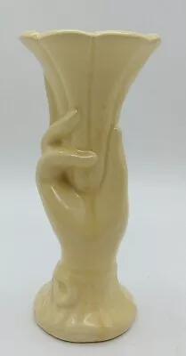 Shawnee Hand Trumpet Vase USA MCM Figural Shape Vintage Pastel Yellow Bud Flower • $19.49