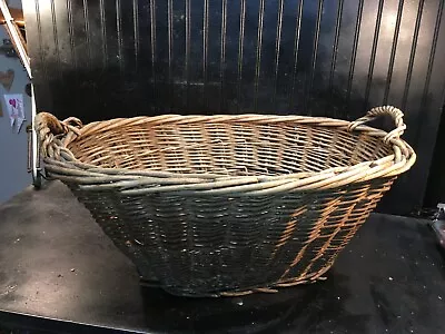 ANTIQUE 1900s Wicker Rattan Oval Clothes Laundry Wash Basket  Handles 29”x22 • $157.50