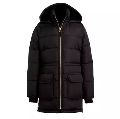 J. Crew Sherpa Lined Puffer Jacket Hood Black Womens New With Tags S $238 • $79.99