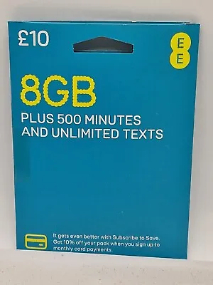 EE Sim Card Pay As You Go £10 Pack Gets 8GB Data Unlimited SMS Mini Micro Nano • £0.99