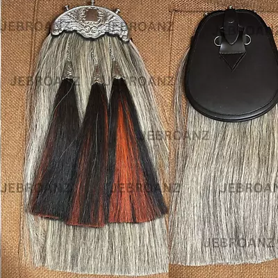 Scottish Military Long Horse Hair Kilt Sporran 100% Genuine - 3 Chrome Tassels • $129.99