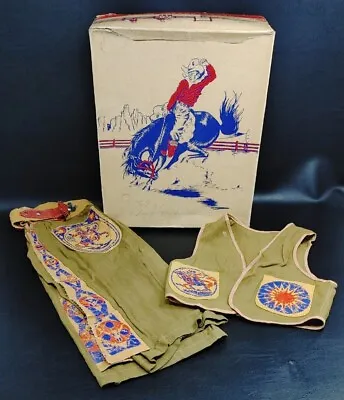 Vintage 1950's Child's Cowboy Western Wear Vest And Chaps With Kids Boot Box • $49.99