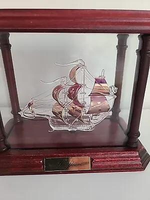 Mayflower Glass Ship In A Wooden Case • $39.53