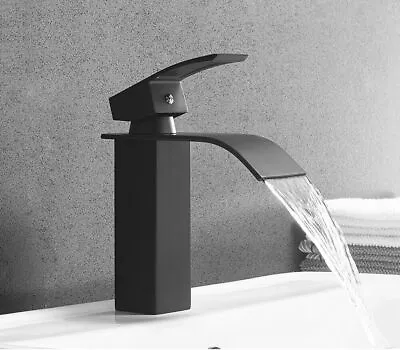 Square Waterfall Tall Bathroom Faucet SS Basin Mixer Sink Taps Matt Black • $58