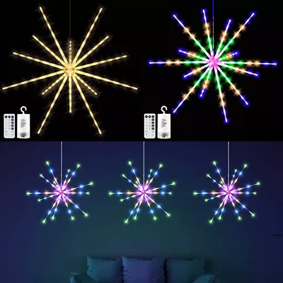 LED Starburst Firework Meteor Lights Outdoor Garden Hanging Lamp Remote Control • £17.89