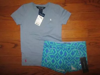 Tommy Hilfiger Shorts & Ralph Lauren T Shirt Green Short Top Set Girl's 3T 4 NEW • $19.99