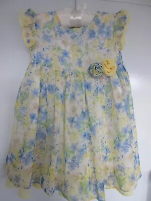 Mayoral Chic Baby Girls Yellow/Blue Floral Chiffon Social Dress - Size 24m /92cm • £3.99