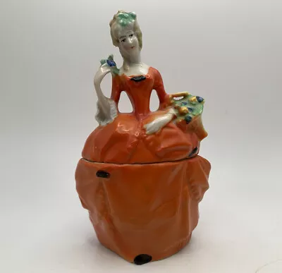 Vintage Elegant Lady Trinket Box Figurine Germany Dresser Vanity Jar Repair • $14.25