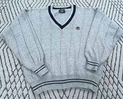 Vintage Jantzen Sweater Men XL Gray Blue Heavy Knit USA 90s Deep V Neck Cricket • $39.91