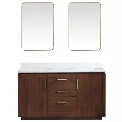 Vinnova San 60  Double Sink Wood Bath Vanity With Mirrors In Natural Walnut • $2037.71