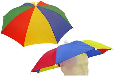 Multi-Coloured Umbrella Hat - Novelty Festival Rave Outdoor Foldable Cap Joke • £3.99