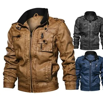 $47.51 • Buy Mens Motorcycle Jacket Tactical Leather  Biker Stand Collar Coat Outwear
