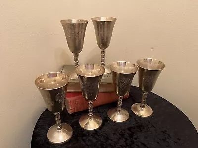 Set Of Six Antique Vintage Epns Wine Goblets Glasses • $43.56