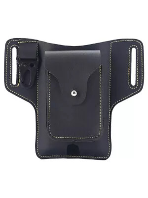 Men Belt Hanging Waist Bag PU Leather Large Capacity With Buckle Storage Pouch • £3.66