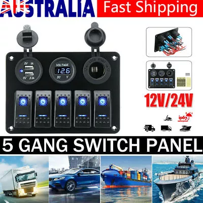 12V Switch Panel USB Charger 5 GANG ON-OFF Toggle LED Rocker For Car Boat Marine • $32.99