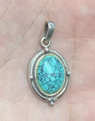 Charles Winston Signed Sterling Silver & Turquoise Dangle Pendant • $40.50