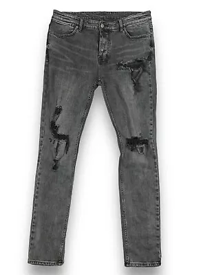 Ksubi Jeans Mens 36x32 Van Winkle Angst Trashed Faded Black Super Skinny Denim • $74.88