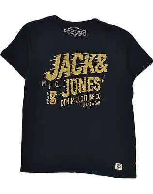 JACK & JONES Mens Graphic T-Shirt Top Large Navy Blue Cotton XO08 • £11.13