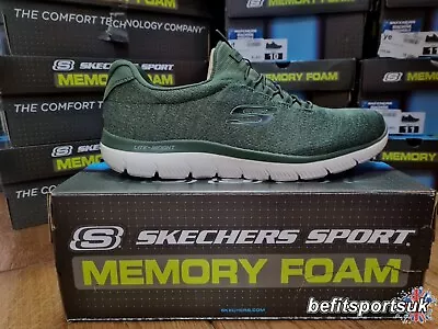 Skechers Mens Slip-on Shoes Olive Memory Foam Go-walk Trainers Sketchers Green • £49.95