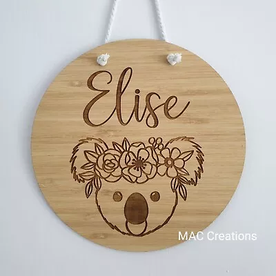 Koala Plaque Australiana Wood Name Nursery Wall Sign Round Wooden Australian • $20