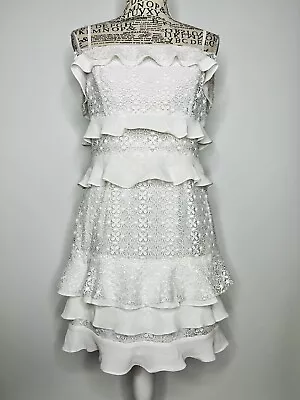 $69.99 • Buy Pasduchas Size 10 Women's Dress Ivory White Floral Lace Ruffle Mini Designer