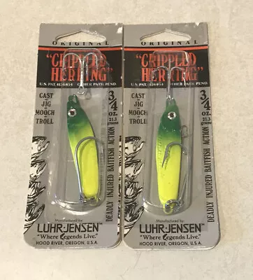 2 Luhr Jensen Crippled Herring 2.5  CHART GREEN 3/4oz USA JIG CAST MOOCH TROLL • $14.99