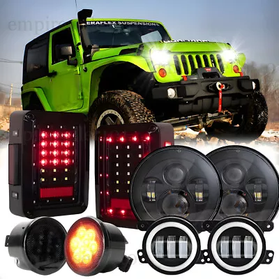 8pc For Jeep JK 07-18 Smoked Tail Light 7  Led Headlight 4  Fog Lamp Turn Signal • $174.99