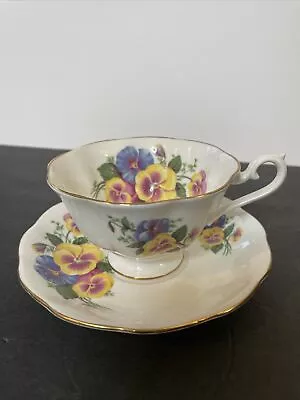 Royal Albert PURPLE & YELLOW PANSIES Floral CUP & SAUCER • $45