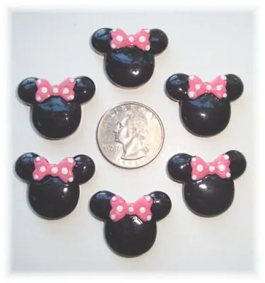 6pc Magical Pink Bow Mickey Minnie Flatback Resin For Hairbow Oh My Gosh Goodies • $1.95