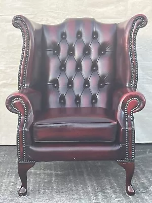Chesterfield Queen Anne Wingback Armchair - Chair In Red Oxblood Leather 🚚 • £525