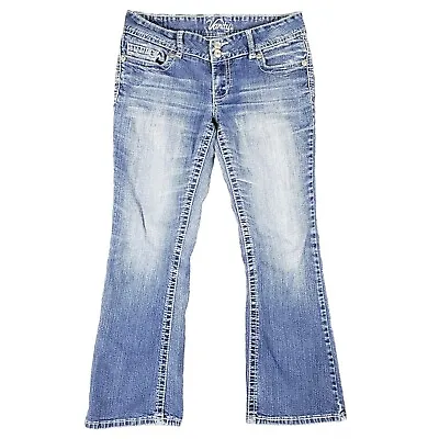 Vanity Jeans Women 28W/29L Blue Denim Boot Cut Embroidered Thick Stitch  • $16