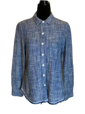 $15.29 • Buy Fifteen Twenty Blue Chambray Top Sz M Frayed High Low Hem BOHO Button Down Shirt