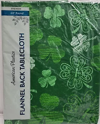 Flannel Back Vinyl Tablecloth 60 Round (4-6 People) ST.PATRICK'S GREEN LEAVESAP • $15.99